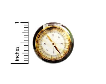 Gold Compass Button // for Backpack or Jacket Pinback // Traveler Explorer Steampunk Pin // 1 Inch 15-5