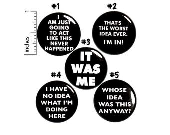 Funny Buttons, Bad Ideas, Sarcastic Pin for Backpack Set, Bad Idea Pins, Sarcastic Pins, Hijinks, Mischief Gift Set 5 Pack, Sarcasm 1" P35-3