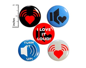 Volume Music Buttons Cute Cool Pins for Backpacks or Jackets Lapel Pins I Love It Loud Turn It Up 5 Pack Gift Set 1 Inch P40-1