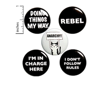 Rebel Anarchy Cat Set of Pins for Backpacks or Fridge Magnets, Button or Magnet 5 Pack, Funny Backpack Pins, Cool Edgy, Rebel Gift, 1" P20-2