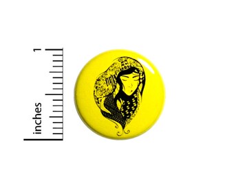 Cool Yellow Beautiful Gypsy Woman Button Pretty Backpack Jacket Pin 1 Inch #46-31