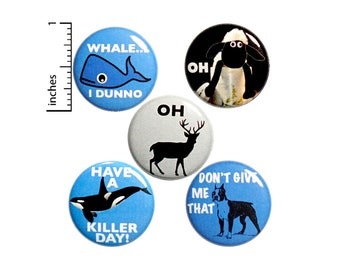Animal Puns Button 5 Pack of Backpack Pins Badges Lapel Pins Funny Pinbacks Bad Puns Humor Gift Set 1" P16-3