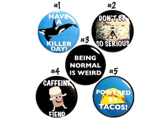 Vintage 80s 90s Style Backpack Pins, 5 Pack of Pins Buttons, Lapel Pins, Funny Badges, Being Normal Is Weird, Silly Friend Gift Set 1" P37-4