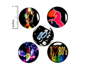 I Love The 80'S Pin Buttons or Fridge Magnets, The 80's Gift Set, Backpack Pin 5 Pack, Buttons or Magnets, 80s Music, Dance 1" EP3-2