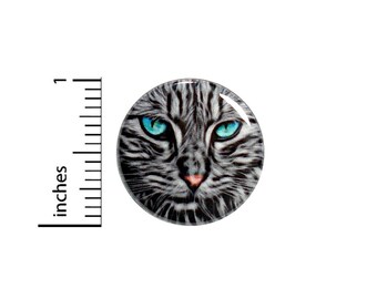 Cool Cat Button Badge Graphic Beautiful Unique Gift Teal Eyes Kitty Rad Wild Backpack Pin Pinback 1 Inch #65-17