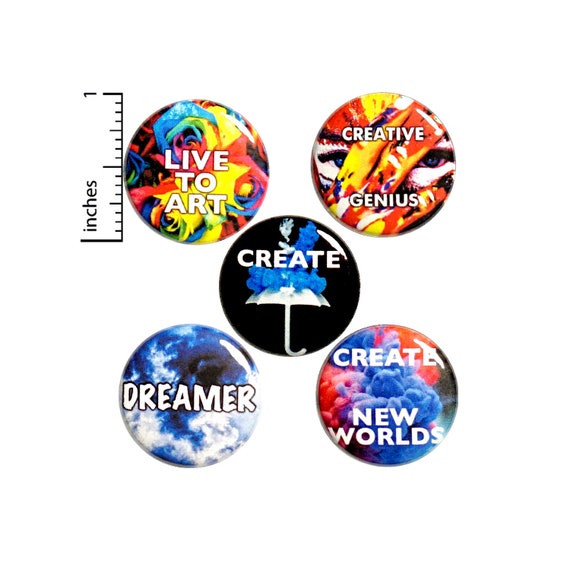 Artist Gift Set, Pin Buttons or Fridge Magnets, Creative Pin or Magnet 5 Pack, Backpack Pins, Painter, Performance Art Pins, Gift, 1" #P19-1