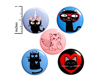 Cute Kitty Buttons Pin for Backpack Jackets Lapel Pins 5 Pack Badges Pinbacks Brooches or Fridge Magnets Cute Gift Set 1 Inch P31-1