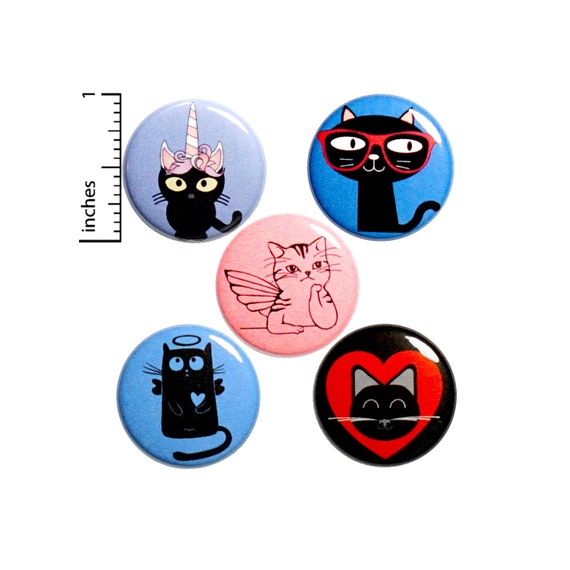 Cute Kitty Buttons Pin for Backpack Jackets Lapel Pins 5 Pack Badges Pinbacks Brooches or Fridge Magnets Cute Gift Set 1 Inch P31-1