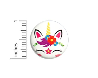 Cute Winking Anime Style Unicorn Cartoon Button Pin Pink Adorable Little Gift Pinback 1 Inch #61-20 -