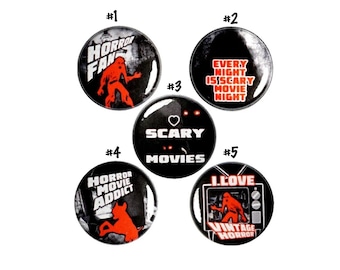Vintage Horror Movies Buttons 5 Pack of Backpack Pins I Love Scary Movies Lapel Pins Slasher Film Fan Gift Set Lot of 5 Jacket Pins 1" SP5-2