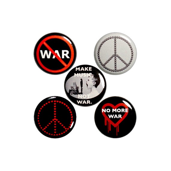 Anti-War Pin for Backpack Set, No War Buttons, 5 Pack of Pins, Peace and Love Buttons or Magnets, Lapel Pins, Pacifist Gift Set 1" P55-4