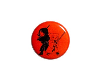 Ninja Cats Button Pin or Fridge Magnet Martial Arts Kitties Pin Button or Refrigerator Magnet 1" #26-21
