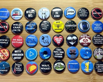 Button Pin Wholesale Lot, HUGE Lot of 50 Buttons Pins, Lot 80's 90's Vintage Style Pins, Funny Miscellaneous Lot, Resale Pin Lot Punk #147