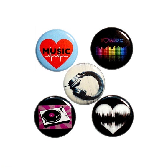 Music Pin Buttons or Fridge Magnets, Lapel Pins, 80's 90's Style Digital Analog, Mixer, Recorder, Musician Gift Set 1" P14-4