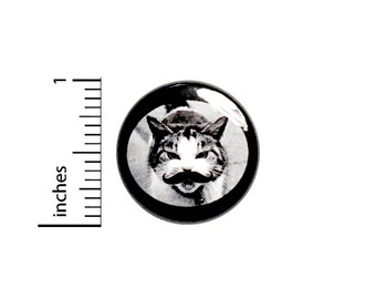 Funny Mustache Cat Geeky Button Random Geekery Nerdy Backpack Jacket Pin Pinback 1 Inch