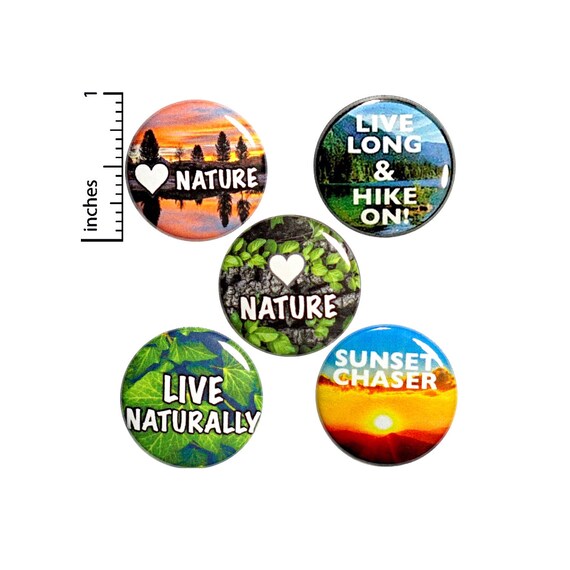 Hiking Gift Set, Natural Living Pin or Magnet 5 Pack, Backpack Pins, Little Hiker Gift, I Love Nature Pin or Magnet Gift Pack, Cute 1" P15-3
