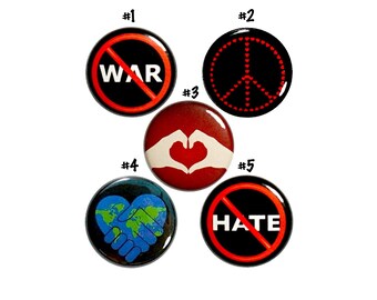 No Hate, Kindness Pin for Backpack Buttons or Magnets Lapel Pins No War Brooch Badges No Hate Peace Sign Anti-Hate Buttons Gift Set 1" P70-1