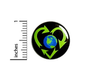 Recycling Button Pin Recycle Heart Earth Day Globe Badge for Backpacks or Jackets Cool Pinback Lapel Pin 1 Inch 88-32