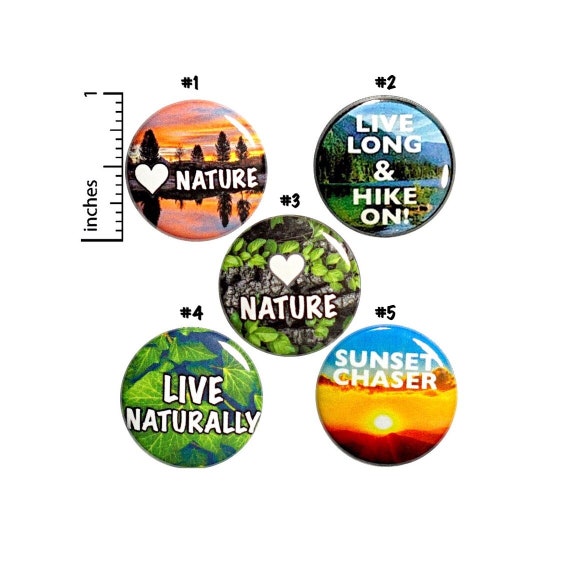 Hiking Gift Set, Natural Living Pin or Magnet 5 Pack, Backpack Pins, Little Hiker Gift, I Love Nature Pin or Magnet Gift Pack, Cute 1" P15-3