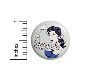 Tattooed Pinup Button Beautiful Girl Woman Tough Gorgeous Awesome Strong Backpack Pinback 1 Inch #61-25 -