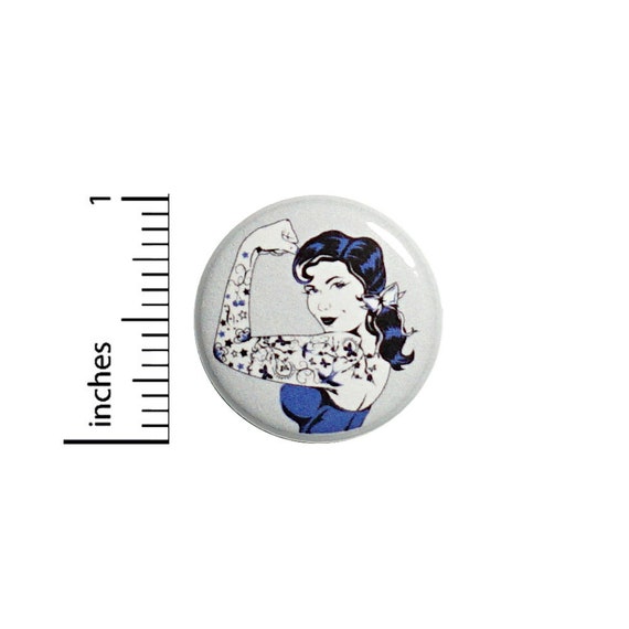 Tattooed Pinup Button Beautiful Girl Woman Tough Gorgeous Awesome Strong Backpack Pinback 1 Inch #61-25 -