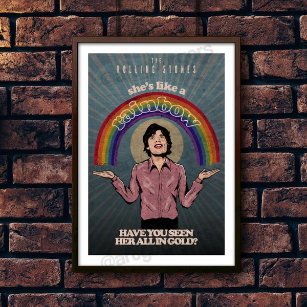 She's a Rainbow | Rolling Stones | Mick Jagger | rock n roll lyrics inspired | music poster | wall decor | art print