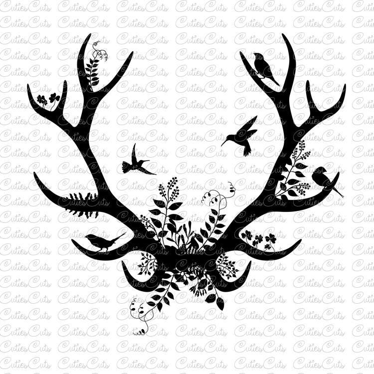 Download Floral antlers deer Svg hunter Eps Dxf Png vector file ...