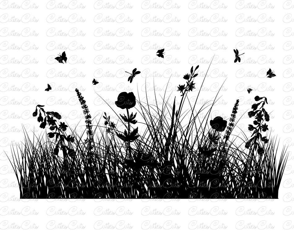 Download Grass silhouette wildflowers Svg Eps Dxf Png vector file ...