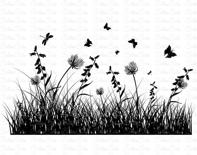 Download Grass silhouette wildflowers Svg Eps Dxf Png vector file ...