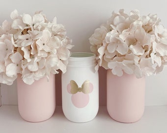 Minnie Mouse Mason Jar, Minnie Mouse Centerpiece, Minnie Mouse Party, Minnie Mouse Decorations, Pink Minnie Mouse, Minnie Mouse