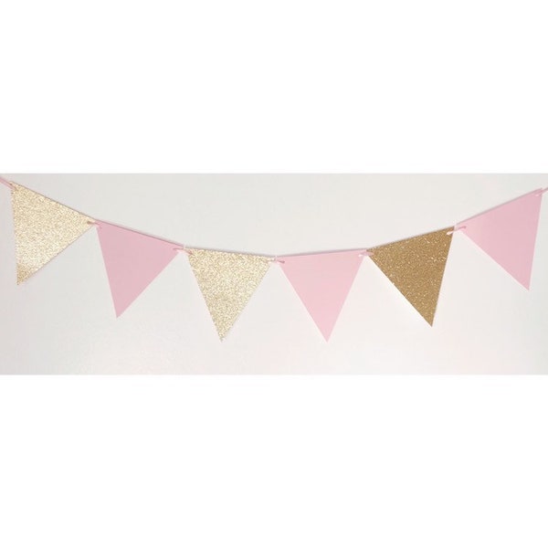 Pink And Gold, Bunting, Gold First Birthday, Pennant Banner, Cake Smash Backdrop Garland, Nursery Decoration