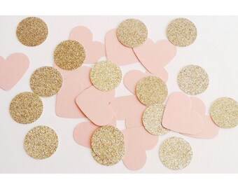 Pink Heart Confetti, Pink and Gold, Gold First Birthday, Party Table Decor, Confetti