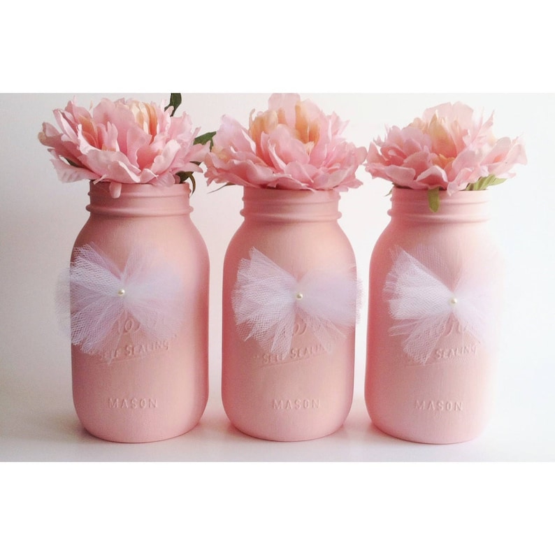 Pink Mason Jars Pink Baby Shower Centerpieces Etsy