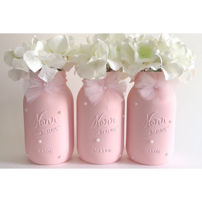 Pink Mason Jars Pink Baby Shower Decorations Pink Etsy