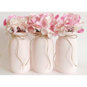 Pink Mason Jars - Pale Pink Centerpieces - Babyshower Decor - Mason Jar Decor - Mason Jar Centerpieces