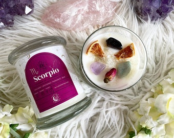 Scorpio Candle, Scorpio Zodiac Candle, Zodiac Sign Gifts, Crystal Candle, Crystal Healing