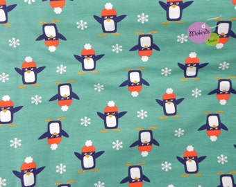 Sweat sweatshirt fabric Cuddly penguins turquoise REMAINING PIECE