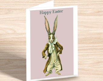 Roman the Rabbit Edwardian Style Happy Easter Card, Whimsical Goth Easter Greeting Card, Creepy Cute Vintage Style Anthropomorphic Bunny