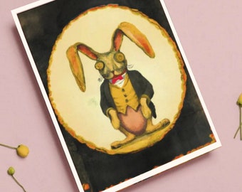 Carl the Creepy Easter Bunny Happy Easter Card, Weird Vintage Aesthetic Easter Rabbit Springtime Greeting Card, Dark Academia Spring Equinox