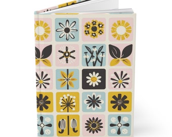 1960s Style Flower Grid Lined Hardcover Journal