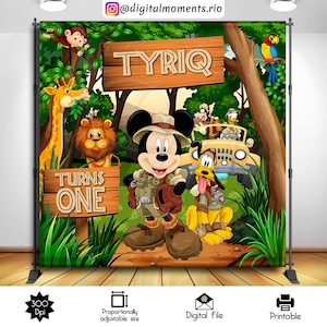 Fondo personalizado Mickey Safari de 8 x 8 pulgadas, SOLO ARCHIVO DIGITAL