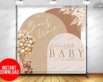 We Can Bearly Wait 8x8 Backdrop, Baby Shower, Digital Files Only, INSTANT DOWNLOAD