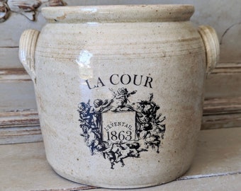 MEDIUM French Grey Stoneware Pot, Antique Confit Pot, Utensil Storage, Rustic, Kitchen Storage, French Brocante  M2231