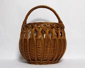 Vintage French Wooden Basket, Round Basket, Farmhouse Country Decor, Primitive Farmhouse Antiques