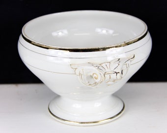 Antique French White Ironstone Tureen with gold detailing , Shabby Chic Earthenware Bowl, Farmhouse Country Kitchen, Jeanne D&#39;arc Living