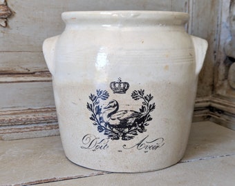 MEDIUM French Grey Stoneware Pot, Antique Confit Pot, Utensil Storage, Rustic, Kitchen Storage, French Brocante  M2230