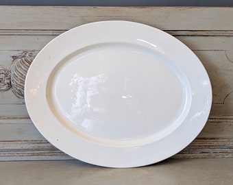 LARGE Antique French Serving Platter, White Ironstone, Oval Platter, Earthenware plate, French Brocante  M2087