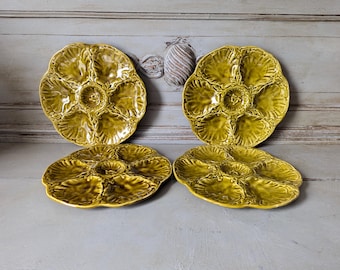French Vintage Oyster Plate, Gorgeous Shady Green, Gien, Seafood plate, Dinner service, Tableware, Mid-century, French Brocante  M2348-51