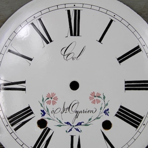 Vintage French Enamel Clock Face with Numbers, Floral decoration.
