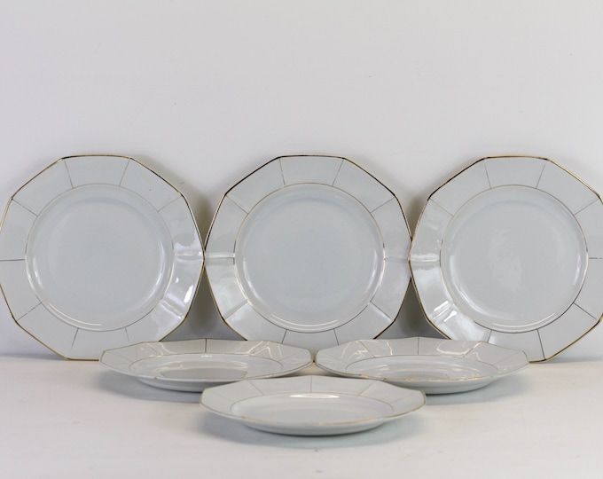 Vintage French Dinner Plates Set of 6 White and Gold Dinner Etsy